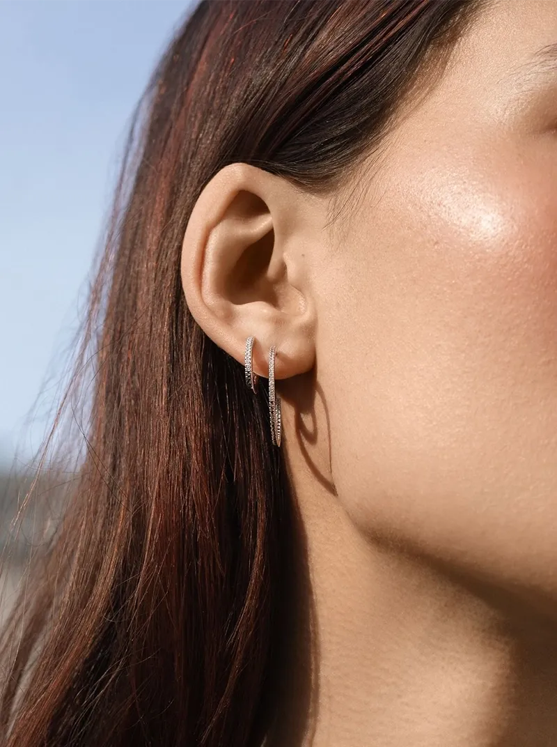 diamond silver hoop earrings